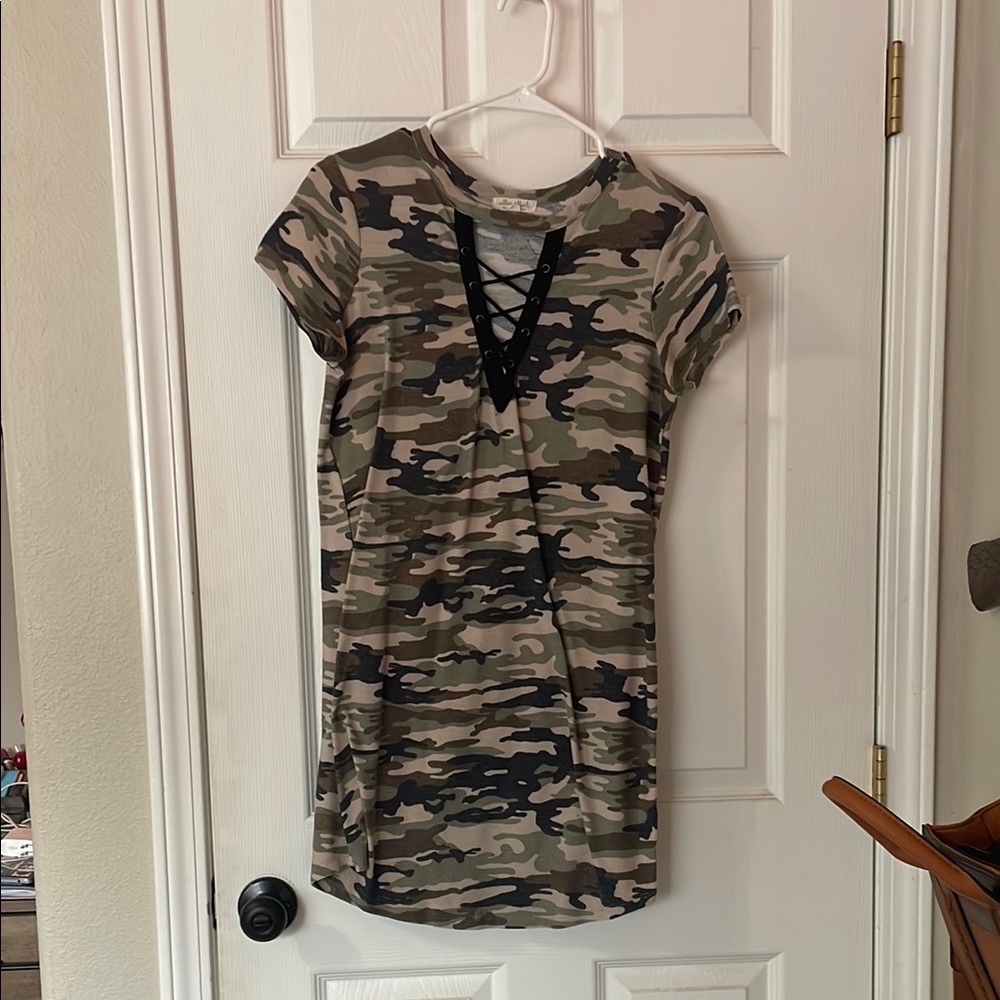 Camo Print Short Sleeve Dress